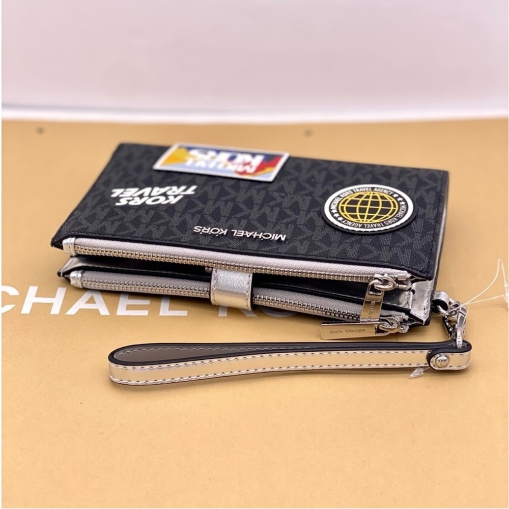 New Michael Kors Jet Set Travel Large Embellished Logo Wristlet Black - Picture 7 of 10